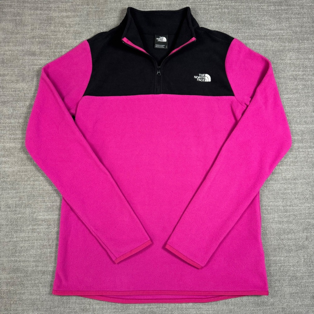 The North‎ Face Womens Pink Black Fleece Quarter Zip Pullover Small Bright